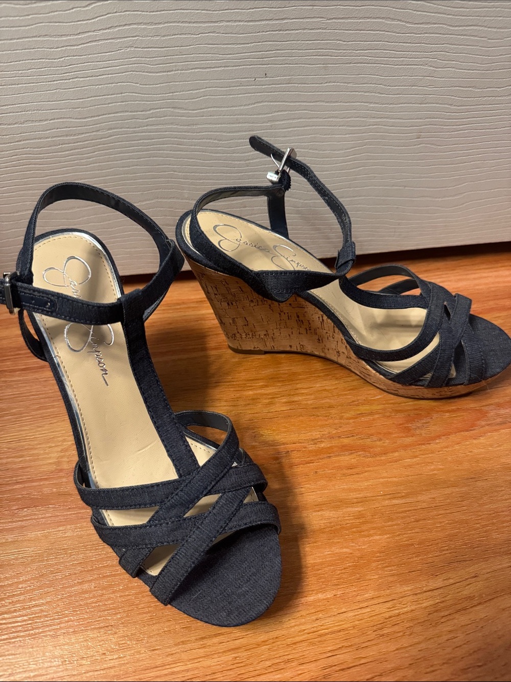 Women’s Jessica Simpson Denim Wedge Sandals with Ankle Strap